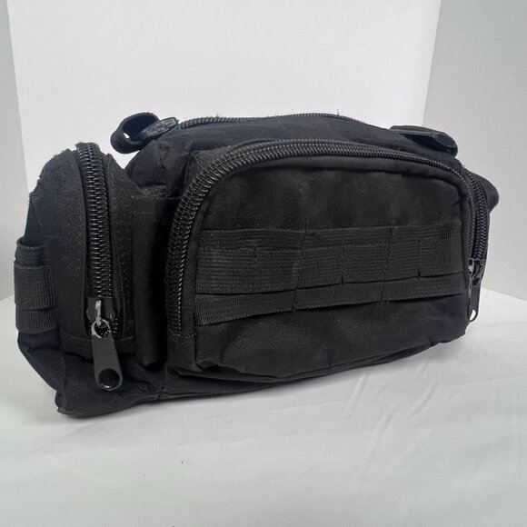 Tactical Black Nylon Waist Sling‎ Bag Adjustable Strap & Multiple Zipper Pockets - Picture 1 of 16